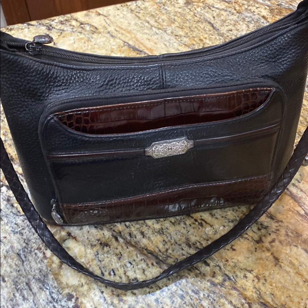 Black and Brown Textured Shoulder Bag